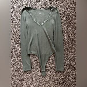 American Eagle Outfitters Olive Bodysuit with Lace Detail